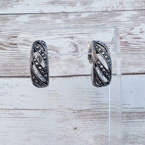 Vintage Clip On Earrings - Ornate Statement Hoops - Picture 2 of 9